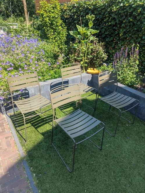 Fermob tuinstoelen 4 stuks, Tuin en Terras, Tuinstoelen, Gebruikt, Metaal, Stapelbaar, Ophalen