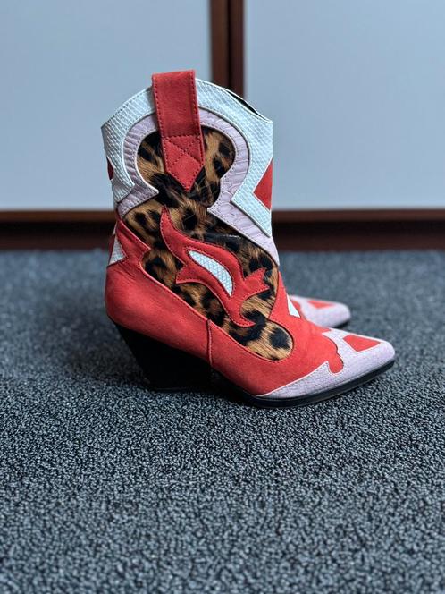 Cowboy laarzen oranje roze creme panter maat 36 als nieuw, Kleding | Dames, Schoenen, Zo goed als nieuw, Lage of Enkellaarzen