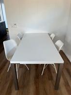 Witte hoogglans eettafel + 4 stoelen, Huis en Inrichting, Tafels | Eettafels, Ophalen, Gebruikt, 50 tot 100 cm, 150 tot 200 cm