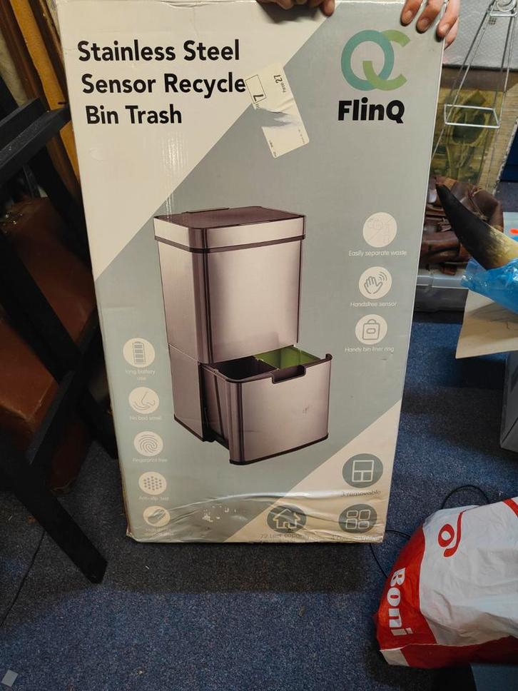 FlinQ Prullenbak met Sensor - RVS, Huis en Inrichting, Woonaccessoires | Prullenbakken, Nieuw, Rvs, 40 liter of meer, Ophalen
