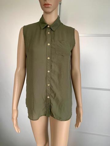 E162 Olijf-groen blousje blouse, top maat 36=S beschikbaar voor biedingen