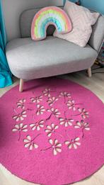 roze vloerkleed wol met bloemen 1,20m, Ophalen, Gebruikt, Rond
