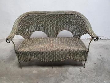 Vintage/Design Rieten Rotan tweezit tuin-Terras stoel