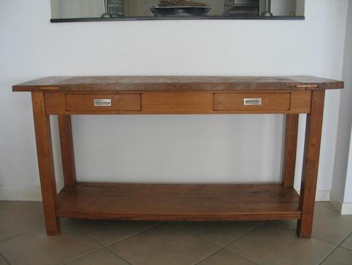 Koloniale Sidetable van echt oud teakhout, Huis en Inrichting, Tafels | Sidetables, Gebruikt, 25 tot 50 cm, 100 tot 150 cm, Rechthoekig