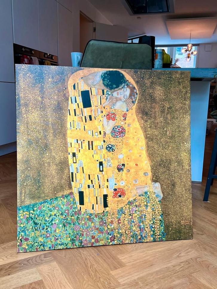 Canvas Schilderij - De Kus (Klimt) - 90x90cm, Antiek en Kunst, Kunst | Schilderijen | Klassiek, Ophalen
