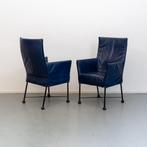 6x Montis Chaplin (eetkamer)stoelen blauw leder, Ophalen of Verzenden, Zo goed als nieuw, Leer