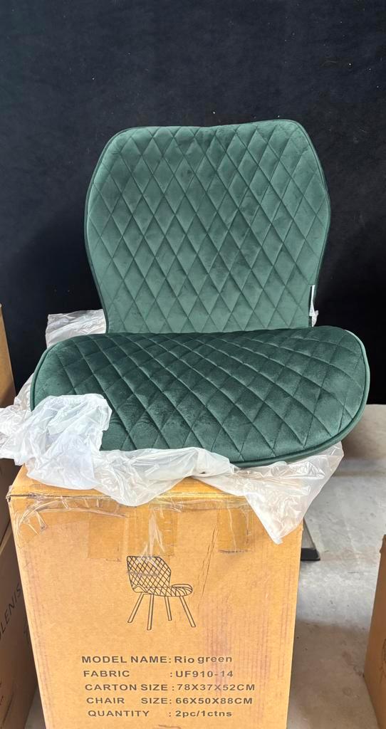 Rio Eetkamerstoel - Groen Velvet - prijs 4 stuks, Huis en Inrichting, Stoelen, Zo goed als nieuw, Vier, Metaal, Stof, Overige kleuren