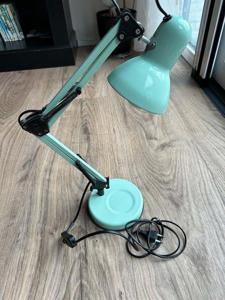 Turquoise Bureaulamp - Verstelbaar, Huis en Inrichting, Lampen | Vloerlampen, Zo goed als nieuw, Minder dan 100 cm, Metaal, Ophalen of Verzenden