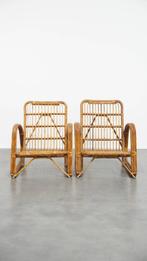 2 x Franse rotan vintage design fauteuil uit de jaren ’50, Huis en Inrichting, Fauteuils, Ophalen, Gebruikt, ., Design