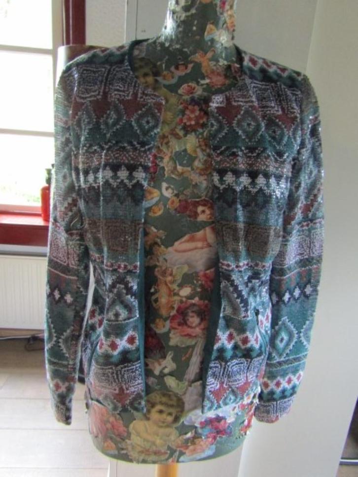 E43 ONLY mt 36 jasje vest groen paillettenstof, Kleding | Dames, Jasjes, Kostuums en Pakken, Zo goed als nieuw, Jasje, Maat 36 (S)