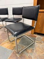 4x stoel zwart leer met chroom, Huis en Inrichting, Stoelen, Ophalen, Zwart, Leer, Zo goed als nieuw