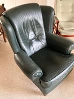 Heren Fauteuil groen leer, Huis en Inrichting, Fauteuils, Ophalen, Gebruikt, 50 tot 75 cm, Leer