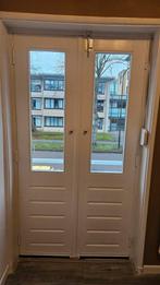 Houten Balkondeuren met Glas, Doe-het-zelf en Verbouw, Deuren en Horren, Gebruikt, Buitendeur, 200 tot 215 cm, Glas