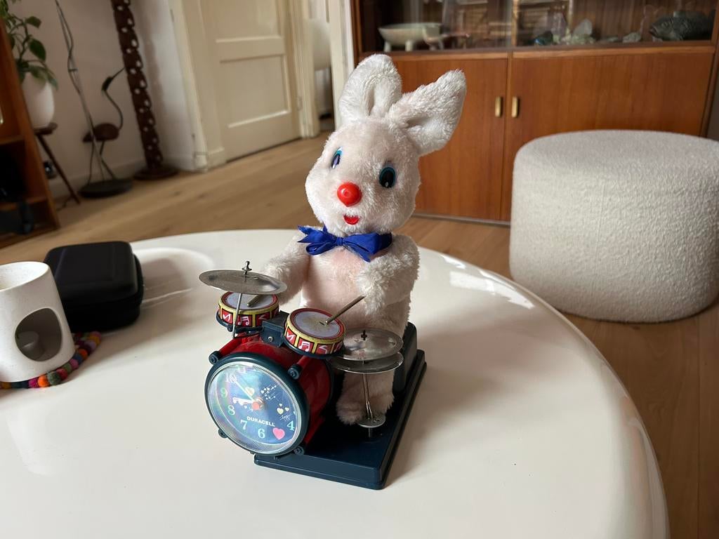 Duracell Drumming Bunny Mantelklok Vintage roze konijn, Ophalen of Verzenden