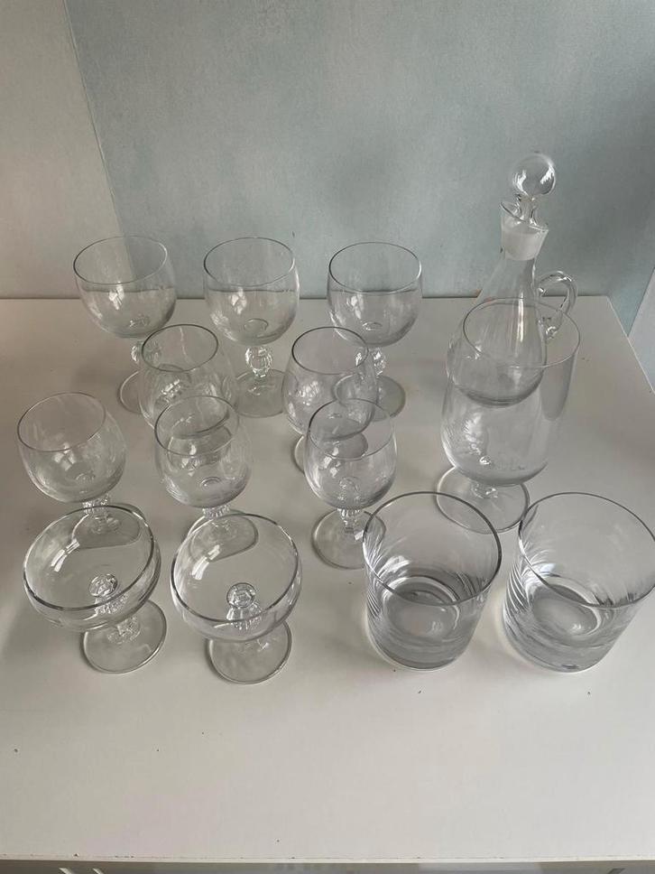 Vintage Glazen Set met Karaf, Antiek en Kunst, Antiek | Glas en Kristal, Ophalen of Verzenden