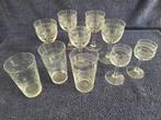 Vintage borrelglaasje motief geslepen-10 stuks-helder glas, Ophalen of Verzenden, Zo goed als nieuw, Borrel- of Shotglas