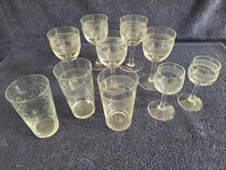 Vintage borrelglaasje motief geslepen-10 stuks-helder glas, Verzamelen, Glas en Borrelglaasjes, Zo goed als nieuw, Borrel- of Shotglas