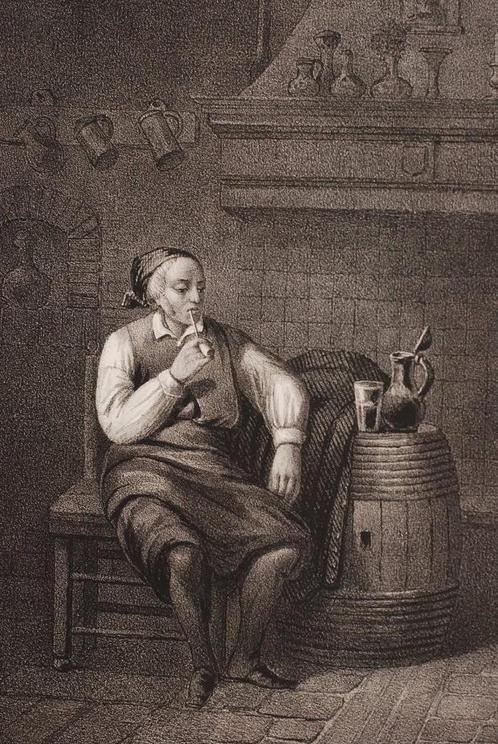 Pijprokende man naast een ton - Hendricus Johannes Scheeres, Antiek en Kunst, Kunst | Litho's en Zeefdrukken, Verzenden