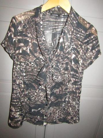 G571 Promiss mt 42 nieuw blouse strik zwart bruin chiffon beschikbaar voor biedingen