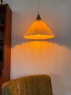 Vintage hout & plissé hanglamp ‘60, Vintage retro buisframe design rotan webbing papercord deens, Ophalen of Verzenden, Zo goed als nieuw