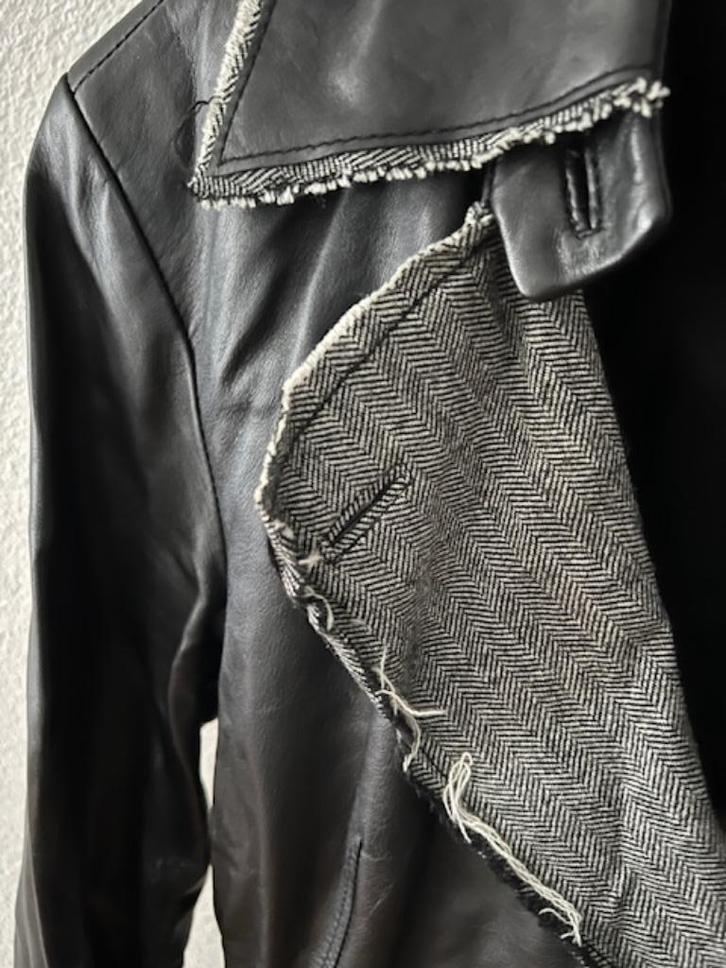 STROKE kort zwart jasje leer met stof afgezet 44 valt als 42, Kleding | Dames, Jasjes, Kostuums en Pakken, Zo goed als nieuw, Jasje