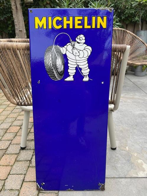 Origineel oud emaille reclame bord - Michelin bandenspanning, Verzamelen, Merken en Reclamevoorwerpen, Gebruikt, Reclamebord, Ophalen of Verzenden