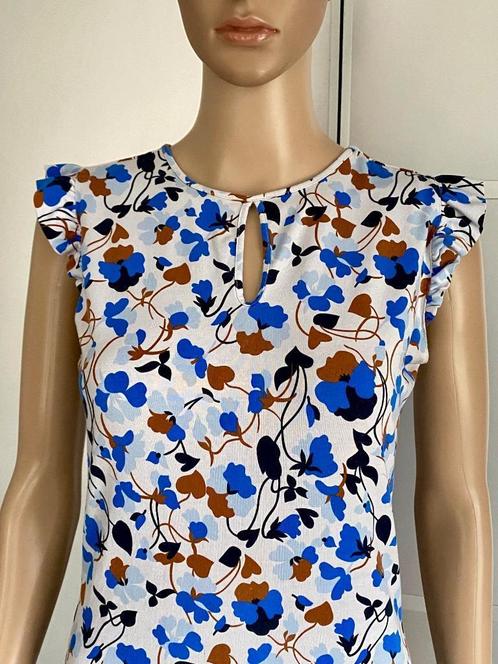 J286 Juffrouw Jansen maat S=36 top shirt blauw/wit/bruin, Kleding | Dames, Tops, Zo goed als nieuw, Maat 36 (S), Blauw, Korte mouw