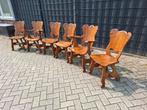 Pracht Vintage Wabi Sabi massief eiken houten stoelen 6 Kijk, Ophalen, Zo goed als nieuw, Bruin, Hout