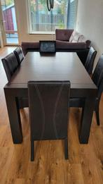 Eettafel met 6 stoelen met bijzettafelen, Ophalen, Gebruikt, 50 tot 100 cm, 150 tot 200 cm