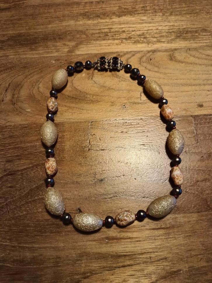 Vintage Gouden Kralen Ketting 47 cm kralen van steen, Sieraden, Tassen en Uiterlijk, Kettingen, Gebruikt, Overige materialen, Goud