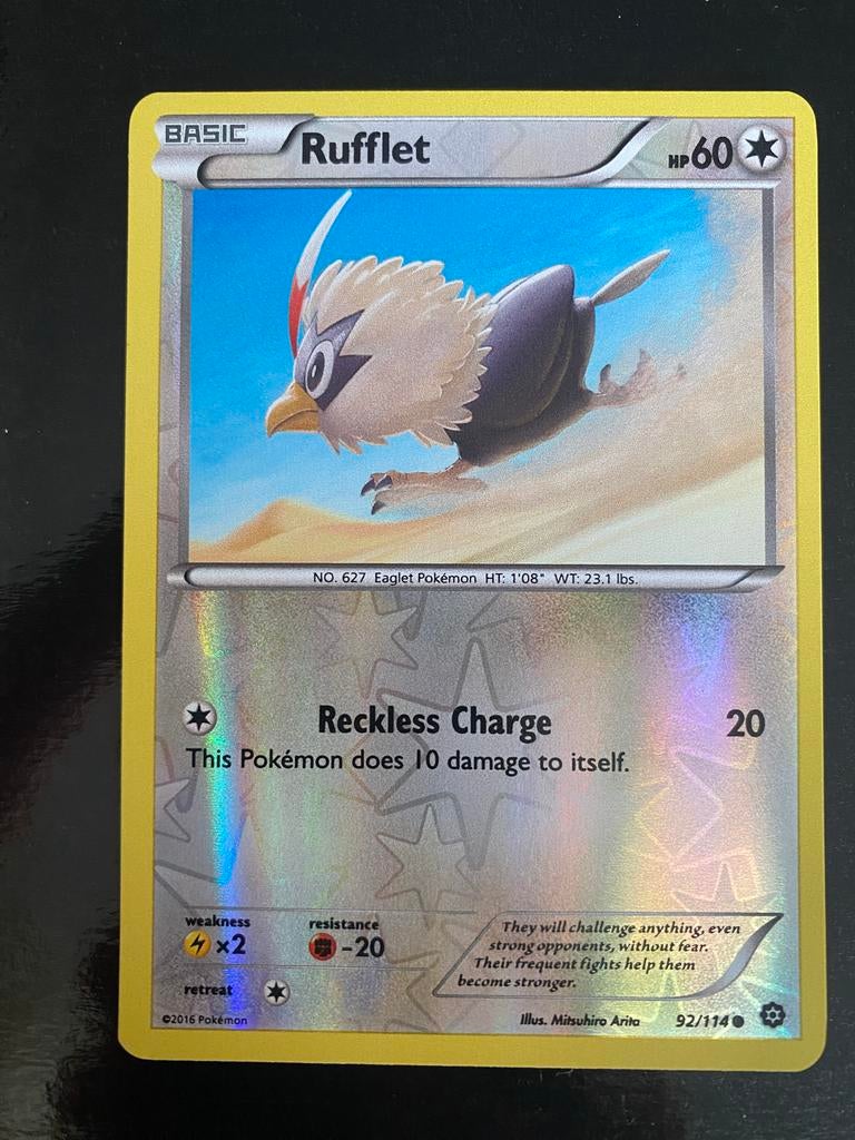 Rufflet 92/114 Rev. Holo Pokémon XY Steam Siege 2016, Ophalen of Verzenden, Zo goed als nieuw, Losse kaart, Foil