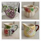 4x Brocante Frans Barbotine kan - kannetjes - melkkannetje, Ophalen of Verzenden