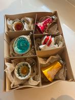 Antieke Kerstballen in Doos - 6 stuks, Gekleurd Glas Vintage, Ophalen of Verzenden, Gebruikt