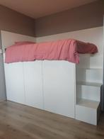 Tweepersoons half-hoogslaper met volledige kast eronder, Huis en Inrichting, Ophalen, Wit, Tweepersoons, 140 cm