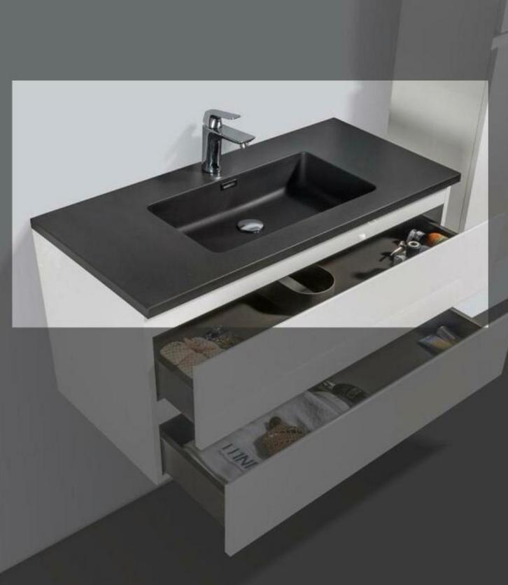Wastafel met kraangat 1X Mat zwart premium luxe 100cm, Huis en Inrichting, Badkamer | Badkamermeubels, Nieuw, Wasbak of Wastafel