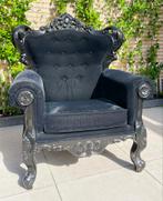 Zwarte fauteuil fluweel, Huis en Inrichting, Fauteuils, Ophalen, Hout, Gebruikt, Barok