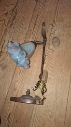 Antieke kopere lamp met glazen kap, Ophalen of Verzenden