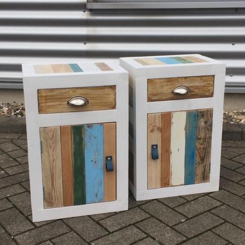 Maatwerk nachtkastjes sloophout circulair scrapwood upcycle, Huis en Inrichting, Slaapkamer | Nachtkastjes, Nieuw, 55 tot 70 cm