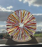 Glasplaat rond glasfusing staander hout oranje rood geel, Ophalen of Verzenden, Nieuw