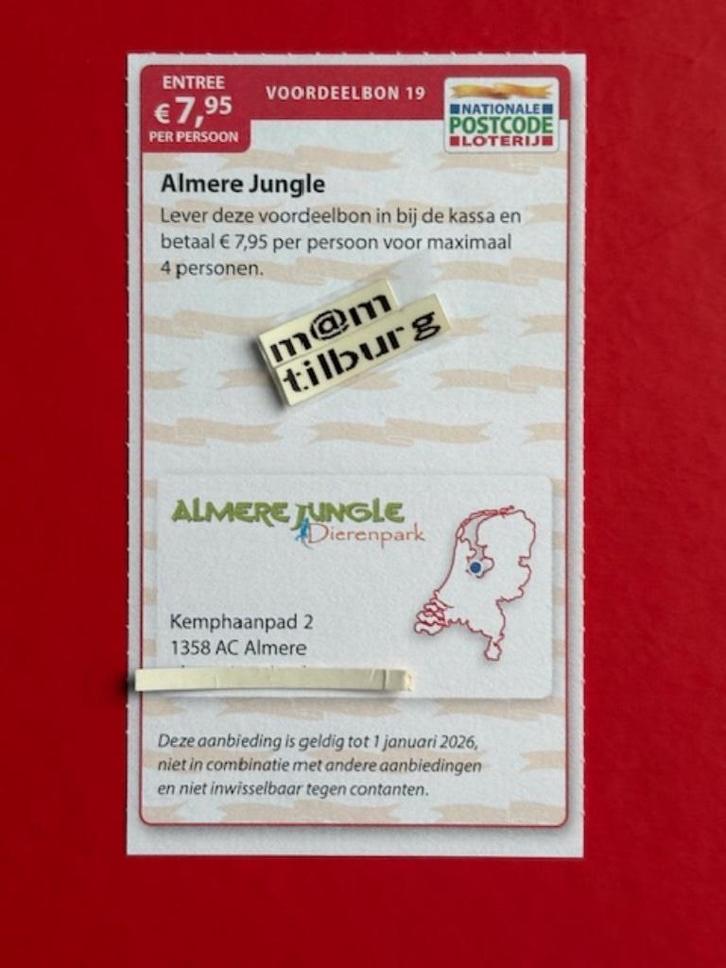 Voordeelbon 19 Almere Jungle entree €7,95 p.p, Tickets en Kaartjes, Kortingen en Cadeaubonnen, Drie personen of meer, Overige typen