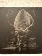 Serveerplank borrelplank leisteen 25 cm met edelhert, Ophalen of Verzenden, Nieuw, Vierkant, Overige materialen