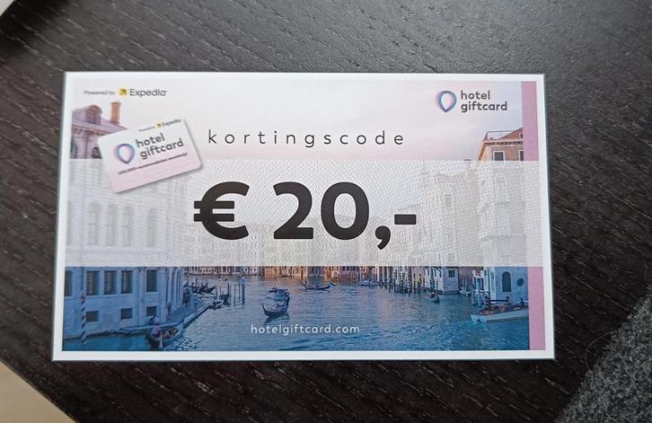 Ongebruikte hotelbon Hotel giftcard t.w.v. €20,-, Tickets en Kaartjes, Hotelbonnen, Twee personen, 1 overnachting