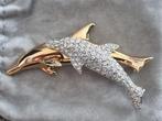 Swarovski-kristallen dolfijnspeld, Ophalen of Verzenden, Overige materialen, Broche, Verguld