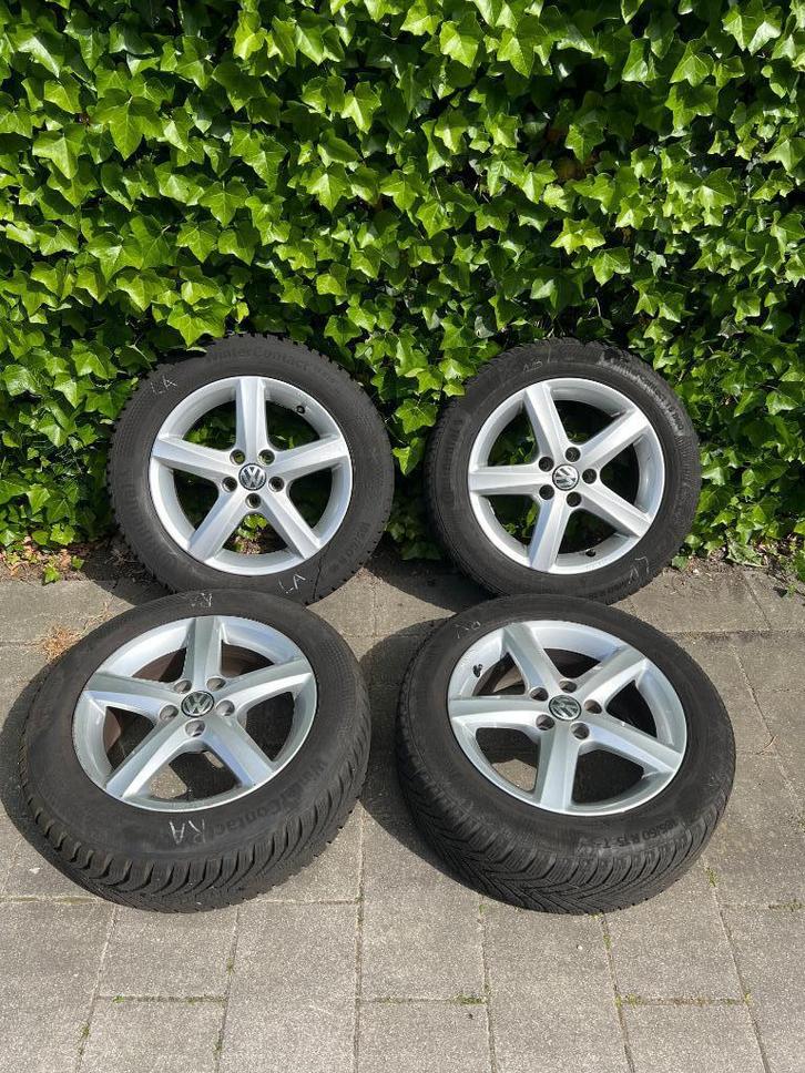 Winterbanden op aluminium velgen (VW Polo 185-60-R15), Auto-onderdelen, Banden en Velgen, Banden en Velgen, Winterbanden, 15 inch