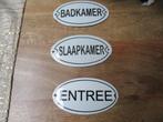 Emaille deur bordjes: BADKAMER, SLAAPKAMER, ENTREE p.p.st., Ophalen of Verzenden