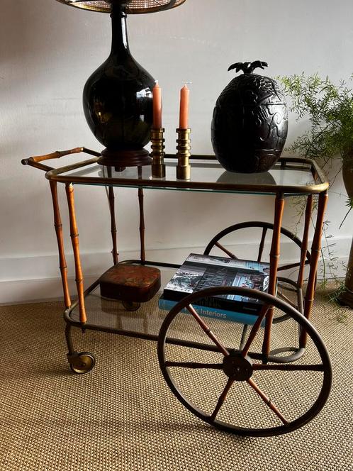 Faux Bamboo bar cart trolley serveerwagen antiek vintage, Antiek en Kunst, Antiek | Meubels | Tafels, Ophalen
