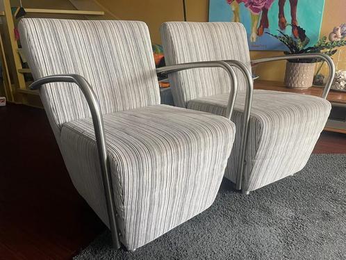 Fauteuil 2x grijs rib stof, Huis en Inrichting, Fauteuils, Zo goed als nieuw, Stof, 50 tot 75 cm, 75 tot 100 cm, Ophalen