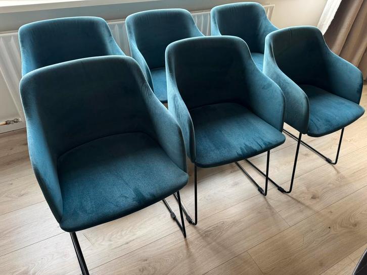 6x eetkamer stoel velvet Blauw, Huis en Inrichting, Stoelen, Zo goed als nieuw, Vijf, Zes of meer stoelen, Stof, Blauw, Ophalen