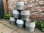 Stoere zinken tonnen handvat tuin | olijfboom | laatste 2!, Tuin en Terras, Bloempotten, Gebruikt, 40 cm of meer, Rond, Metaal
