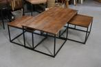 Mooie salontafel metaal & mangohout (set van 3) bijzettafel, Huis en Inrichting, Tafels | Salontafels, Ophalen, 100 tot 150 cm